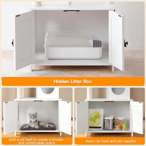 Cat Tree Tower with Litter Box Enclosure for Indoor (White)
