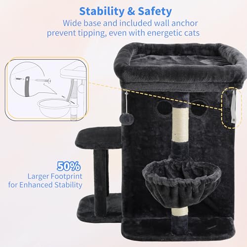 25.6" Cat Tree for Large Cats with Big Perch & Dual Condos HCT204SG (Smoky Gray / 25.6 inch)