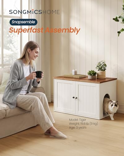 Toolless Assembly Litter Box Enclosure (Rustic White + Honey Brown / L (31.5"L x 19.7"W x 19.7"H))