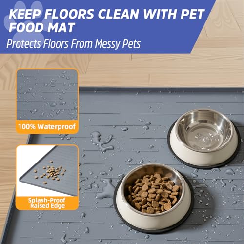 Large Dog Mats for Food and Water (Gray / 40"L x 30"W)