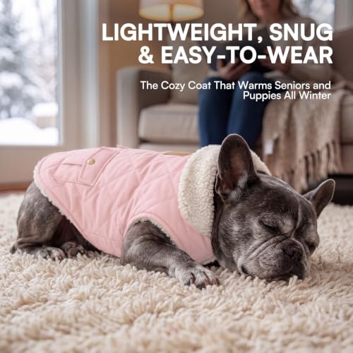 XS Waterproof Puffer Dog Jacket Warm Plush Lining Winter Coat (X-Small / Light Pink)
