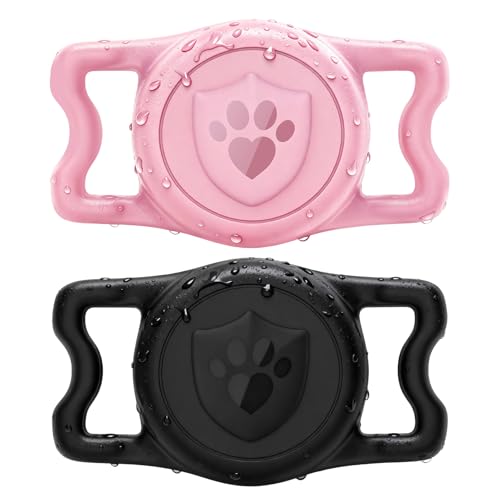 IP68 Waterproof AirTag Holder for Dog Collar (Black&Pink)