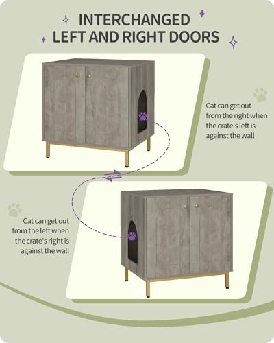 Cat Litter Box Enclosure (23.6"L x 19.7"W x 24"H / Greige and Gold)
