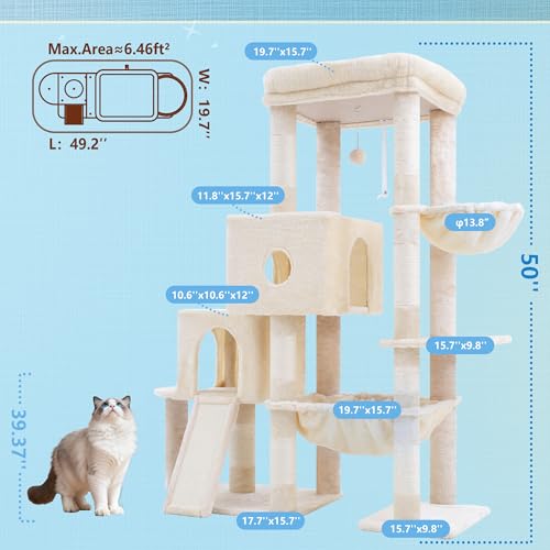 Cat Tree Tower with Plush Steped Condos (50 inches / Beige)