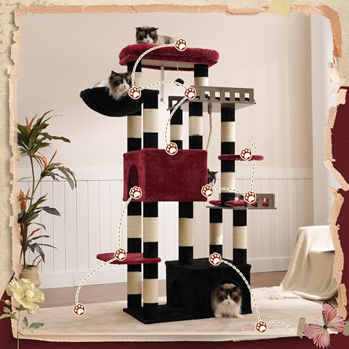 Maine Coon Cat Tree (68.5 inches / Black and red)
