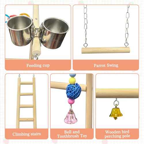 Small Bird Playground Natural Wood for Top of Cage Bird Perch Stand for Parrots Play Gym Toys for Small Birds Parrot Cockatiel Love Birds Budgie