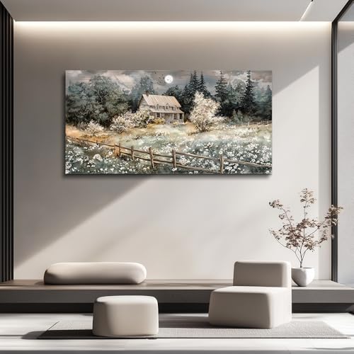 Nature Landscape Wall Paintings Wall Decor For Living Room Bedroom Decorations Rural Artwork Pictures Canvas Wall Art Large Framed for Office Farmhouse Aesthetic Home Decor Ready To Hang (48"L x 24"W / Rural landscape)