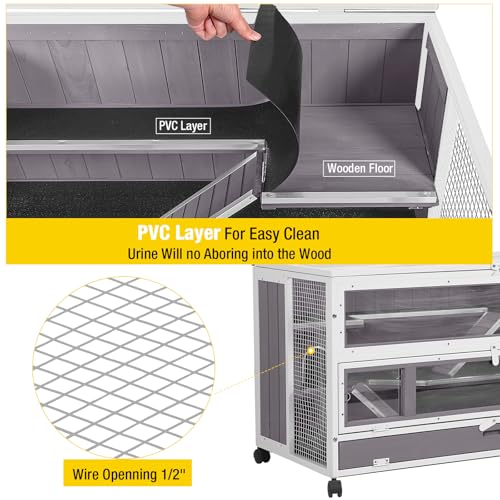 Chew Proof Metal Guinea Pig Cages with Wheels for 2 (White & Grey)