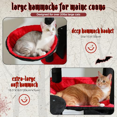 69" Gothic Cat Tower with Hammock & Scratching Posts (Black / 69 Inches)