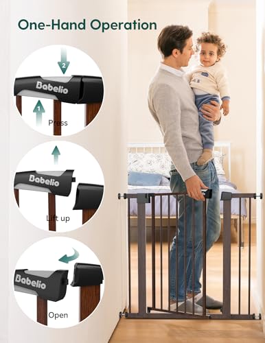 Baby Gate for Stairs No Drilling (Black Wood Pattern / 30"Tall 29"-48" Wide)