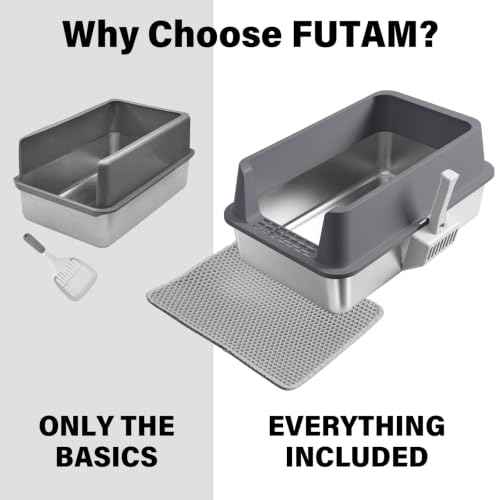 Stainless Steel Litter Box (XL-Dark Gray:23"x14.6"x10")