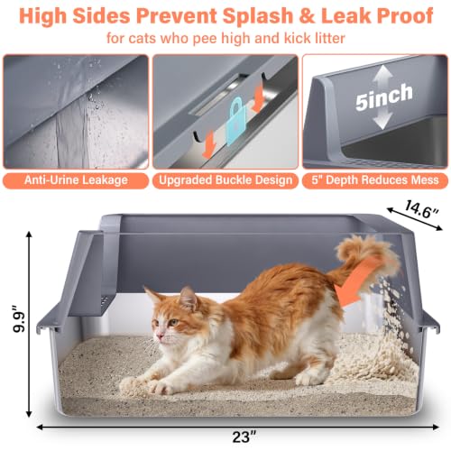 Stainless Steel Cat Litter Box with Lid (XL-GR)
