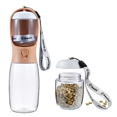 Dog Water Bottle Portable with Food Container & Filter for Travel (#05 Pinkish Orange / 19oz)