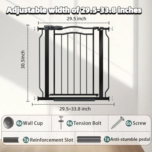 29.53 33.85 Inch Wide Baby Gate Pressure Mounted for Doorways (Black / 29.53"-33.85")