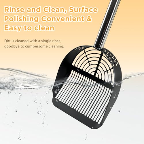 Cat Litter Scoop Deep Shovel (Long Handle-For particles up to 3 mm / Black)