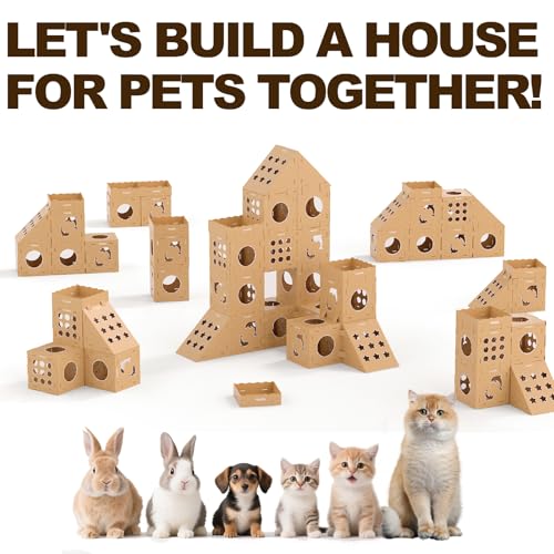 DIY Cat Scratcher Cardboard House (Kraft Brown / 6 Boxes + 2 Roofs + 2 Triangulars + 6 Scratchers)