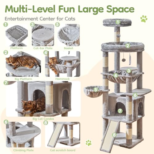 Cat Tree for Large Cats (Light Gray / 72 Inches)