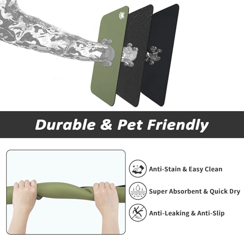 Dog Food Mat Absorbent Cat Mat for Food and Water (Paw Green / 19"L x 12"W)