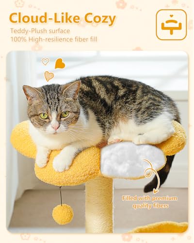 28" Flower Cat Tree Cute with Flower Top Perch (28" / Yellow)