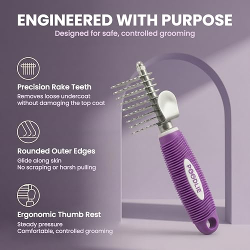 Poodle Dematting Fur Rake Comb Brush for Dogs and Cats (Purple / Dematting Comb)