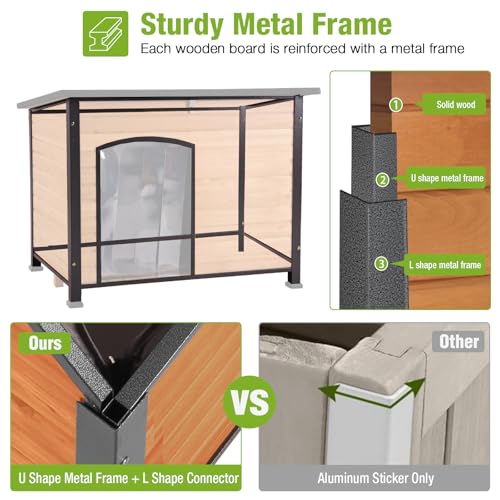 Chew Proof Dog House with Metal Iron Frame Outdoor Dog Kennel for Small Medium Large Indoor Dog Cage