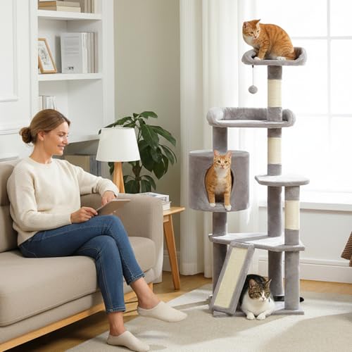 Multi Level Cat Tree Tower for Indoor Cats (Gray / 51.2 inches)