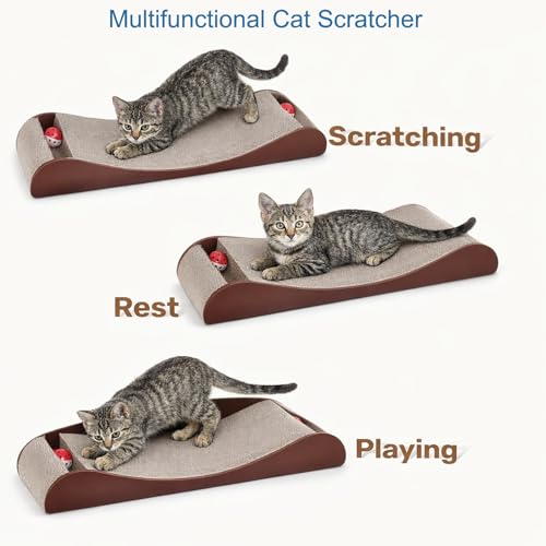 Cat Scratcher Cardboard Lounge Bed with Bell Ball Toy (Loubge Bed-Ball)