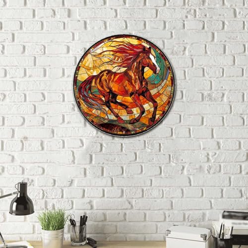 Metal Sign Tin Sign Circular Stained Glass American Mustang Bar Signs for Home Decor for Garden 12×12 Inches (12×12 Inches / American Mustang-1)