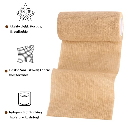 Elastic Self Adhesive Bandage Wrap 4 Inch (4 Inch-24 Count Brown)