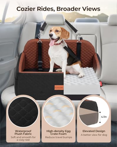 Dog Car Seat Booster Bed for Dog Under 55 Lbs (Black/Brown / Large)