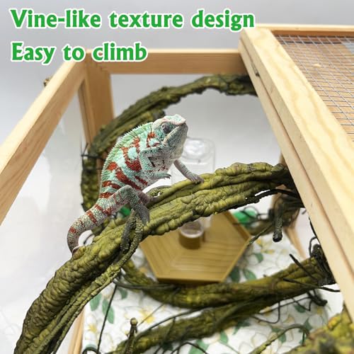 Large Reptile Vines Thick Terrarium Plants 118 Inches Long Flexible Climbing Branch Snake Tank Accessories Greenery Habitat Decor for Bearded Dragon Chameleon Gecko Frog Lizard (Green Reptile Vines (Lengh:118" Dia: 1.2 In))