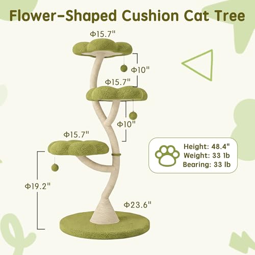 48" Flower Cat Tree (Green-3 Tiers)