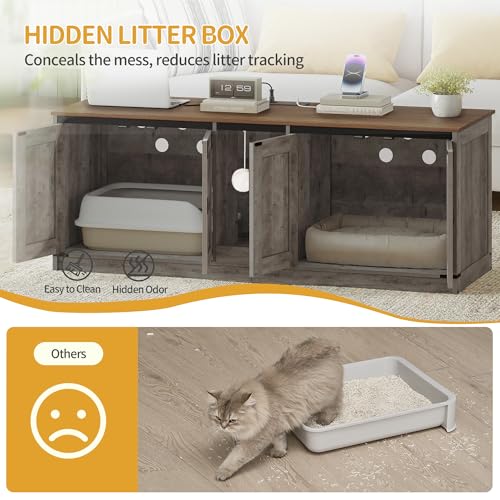 Cat Litter Box Enclosure for 2 Cats (Greige)