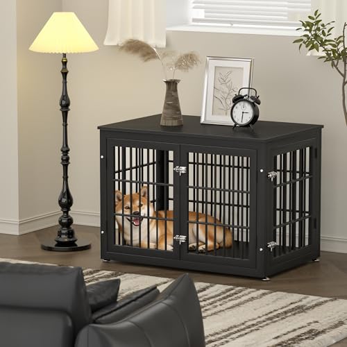 38" Heavy Duty Dog Crate Furniture for Large and Medium Dogs (Black / 38.3"L x 25.4"W x 27.7"H)