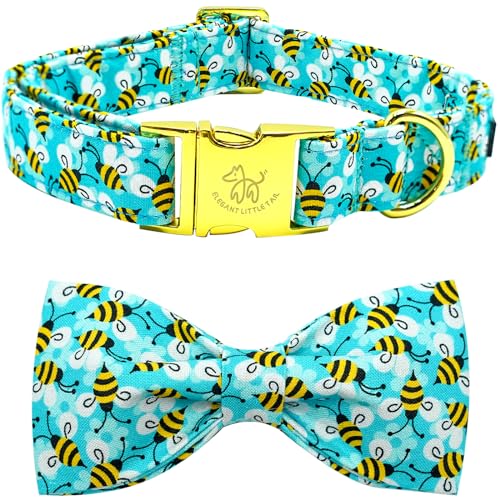 Blue Bees Print Dog Collar with Bow Tie for Small to Large Dogs (Bees / X-Small (Pack of 1))