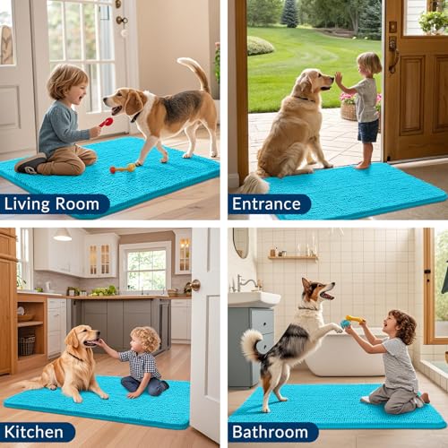 Dog Door Mat for Muddy Paws 30x20 (Aqua Blue / 30"X20")