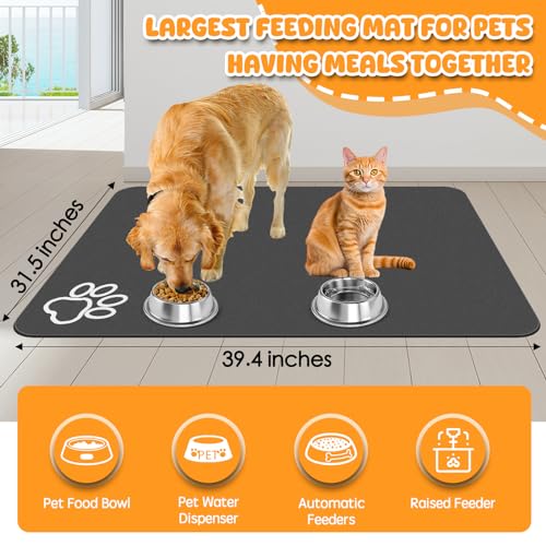 Dog Food Mat 39.4"x31.5" Largest Absorbent Dog Mat for Food and Water (39.4"L x 31.5"W / Bohemia green)