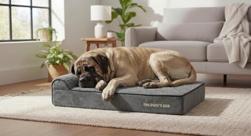 The Dog’s Bed Orthopedic Memory Foam Dog Bed with Headrest XL (Grey Plush / XL (46"L x 28"W x 6"Th))
