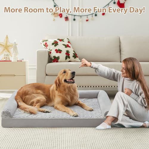 Orthopedic Washable XLarge Dog Bed for Senior Dog Cozy Sleep (42"l x 30"w x 7"th / Light Grey)