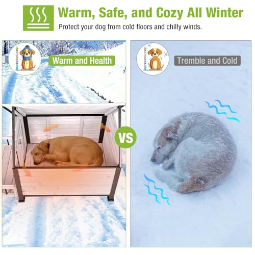 Outdoor Dog House Weatherproof Winter Shelter with Chew (32.9"L White)