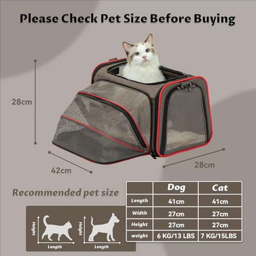Expandable Cat Carrier Dog Carriers (17.0"L x 11.0"W x 11.0"H / Gray brown)