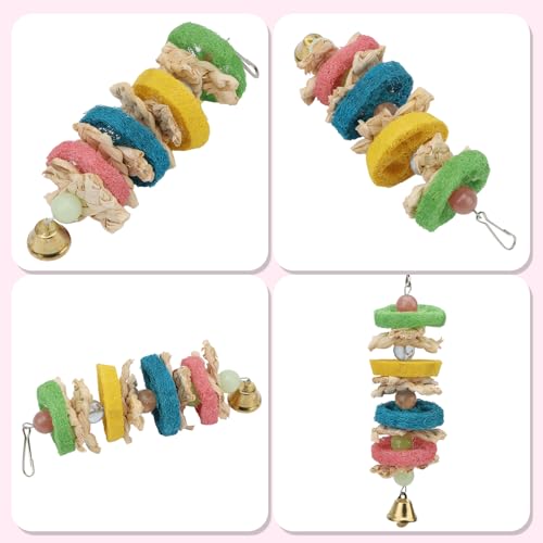 Pet Bird Parrot Swing Chewing Toy Natural Sepa Takraw with Happy Twist Colorful Bead Swing Bell (F)