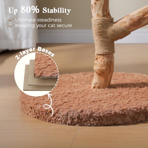Modern Wood Cat Tree with Wicker Basket Bed & 2 Balls (Brown / 37.5" Solid Wood Cat Tree)