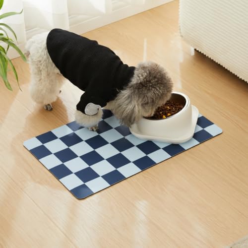 Checkered Dog Feeding Mat (19"L x 12"W / Navy)