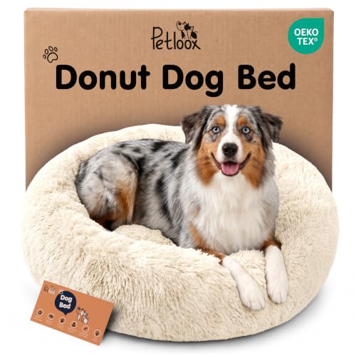 Calming Donut Dog Bed for Small Dogs (Cream White / Large (36"L x 36"W x 10"Th))