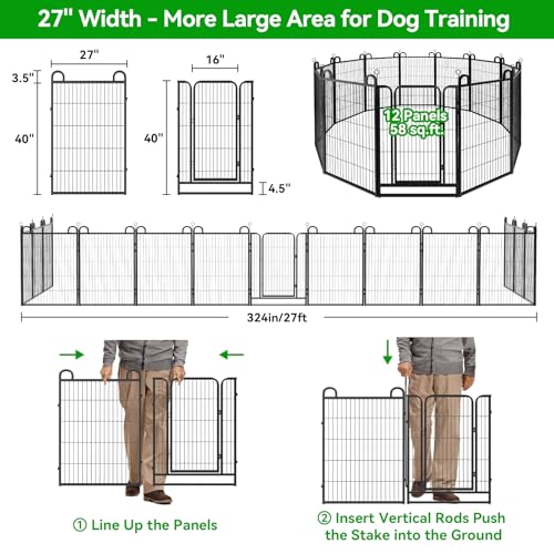 Dog Playpen Outdoor 12 Piece Panels Heavy Duty Dog Fence 40" (27"W x 40"H)