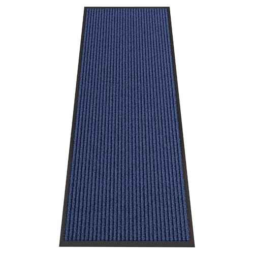 Front Door Mat Outside Entrance (Blue Striped / 2' x 6' (Rectangular))