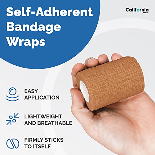 Self Adhesive Bandage Wrap (3 Inch x 5 yard- Pack of 12 / Brown)
