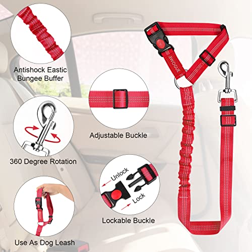 2 Pack Dog Seat Belt for Car (Red)