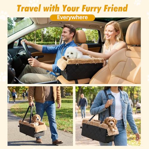 Center Console Dog Car Seat for Small Dogs&Cats Under 12 LBS (Brown)